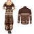 Brown Samoa Siapo Teuila Flowers Couples Matching Summer Maxi Dress and Long Sleeve Button Shirt