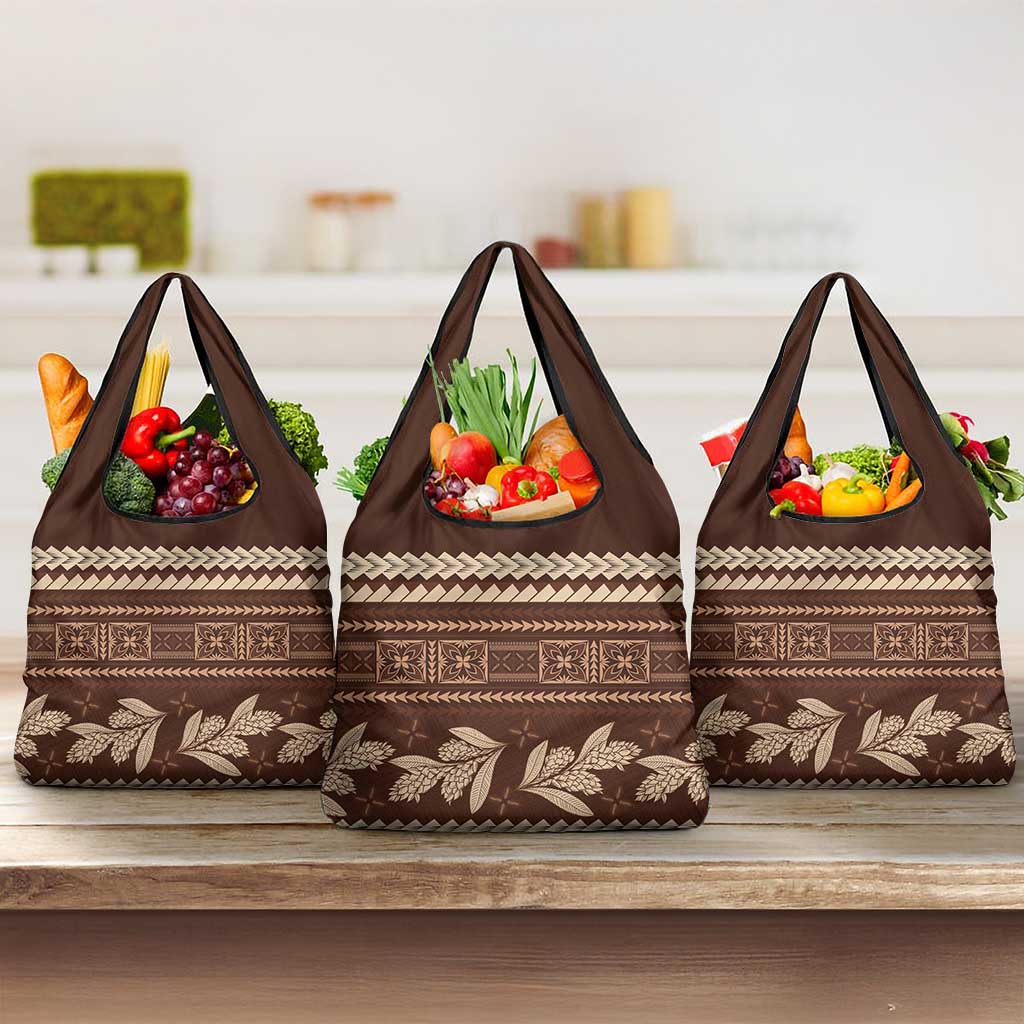 Brown Samoa Siapo Teuila Flowers Grocery Bag LT14 3-pack One Size Brown - Polynesian Pride