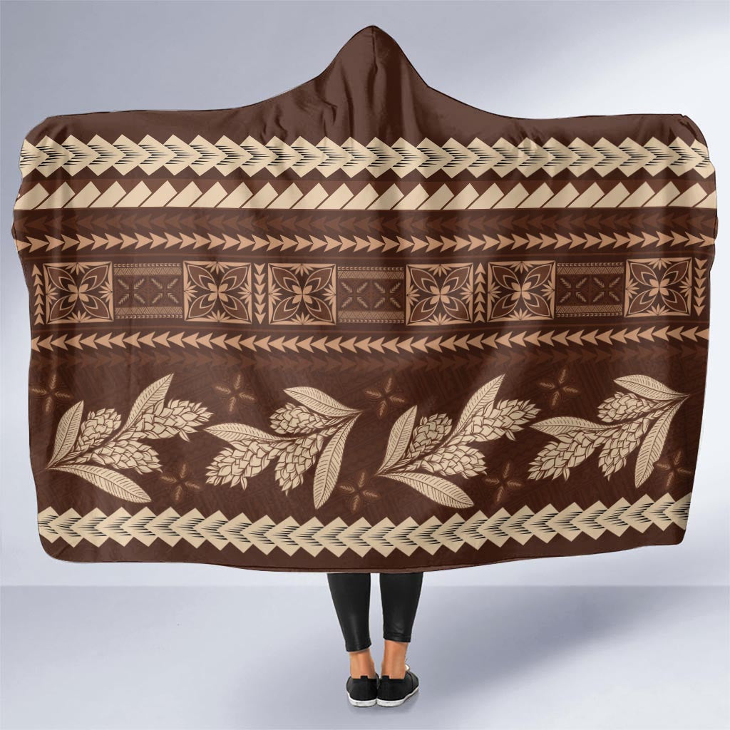 Brown Samoa Siapo Teuila Flowers Hooded Blanket LT14 - Polynesian Pride