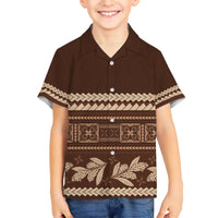 Brown Samoa Siapo Teuila Flowers Kid Hawaiian Shirt LT14 Kid Brown - Polynesian Pride