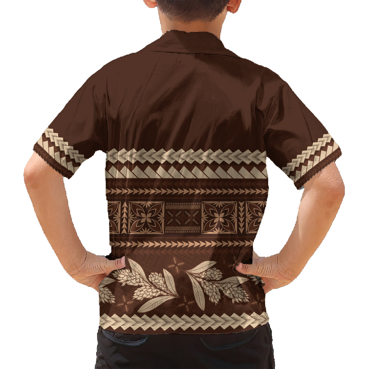 Brown Samoa Siapo Teuila Flowers Kid Hawaiian Shirt LT14 - Polynesian Pride