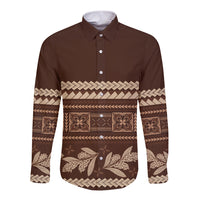 Brown Samoa Siapo Teuila Flowers Long Sleeve Button Shirt LT14 Unisex Brown - Polynesian Pride