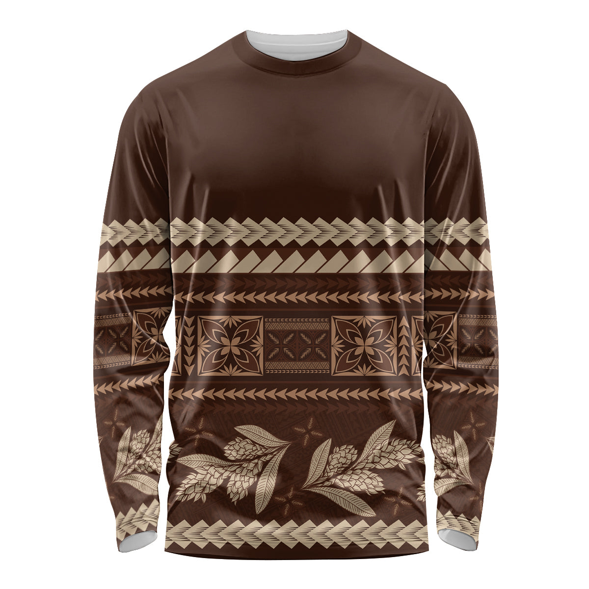 Brown Samoa Siapo Teuila Flowers Long Sleeve Shirt LT14 Unisex Brown - Polynesian Pride