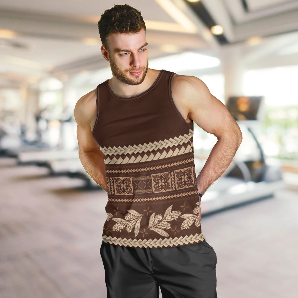 Brown Samoa Siapo Teuila Flowers Men Tank Top LT14 Brown - Polynesian Pride