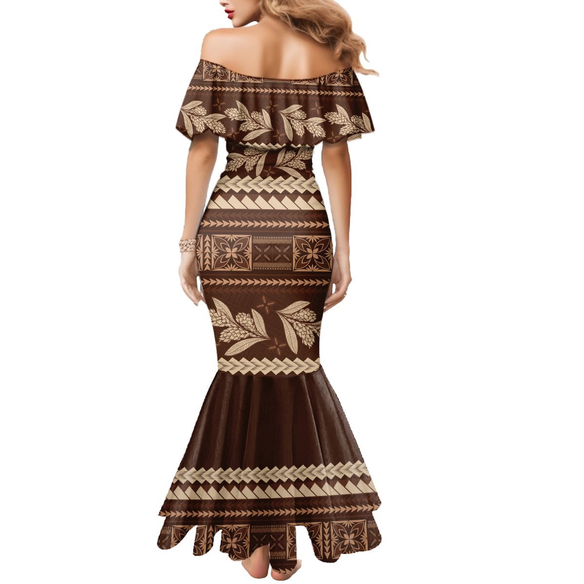 Brown Samoa Siapo Teuila Flowers Mermaid Dress LT14 - Polynesian Pride