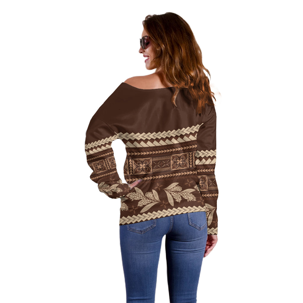 Brown Samoa Siapo Teuila Flowers Off Shoulder Sweater LT14 - Polynesian Pride