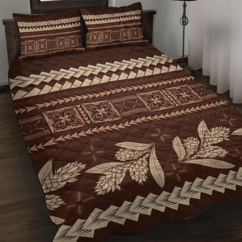 Brown Samoa Siapo Teuila Flowers Quilt Bed Set LT14 Brown - Polynesian Pride
