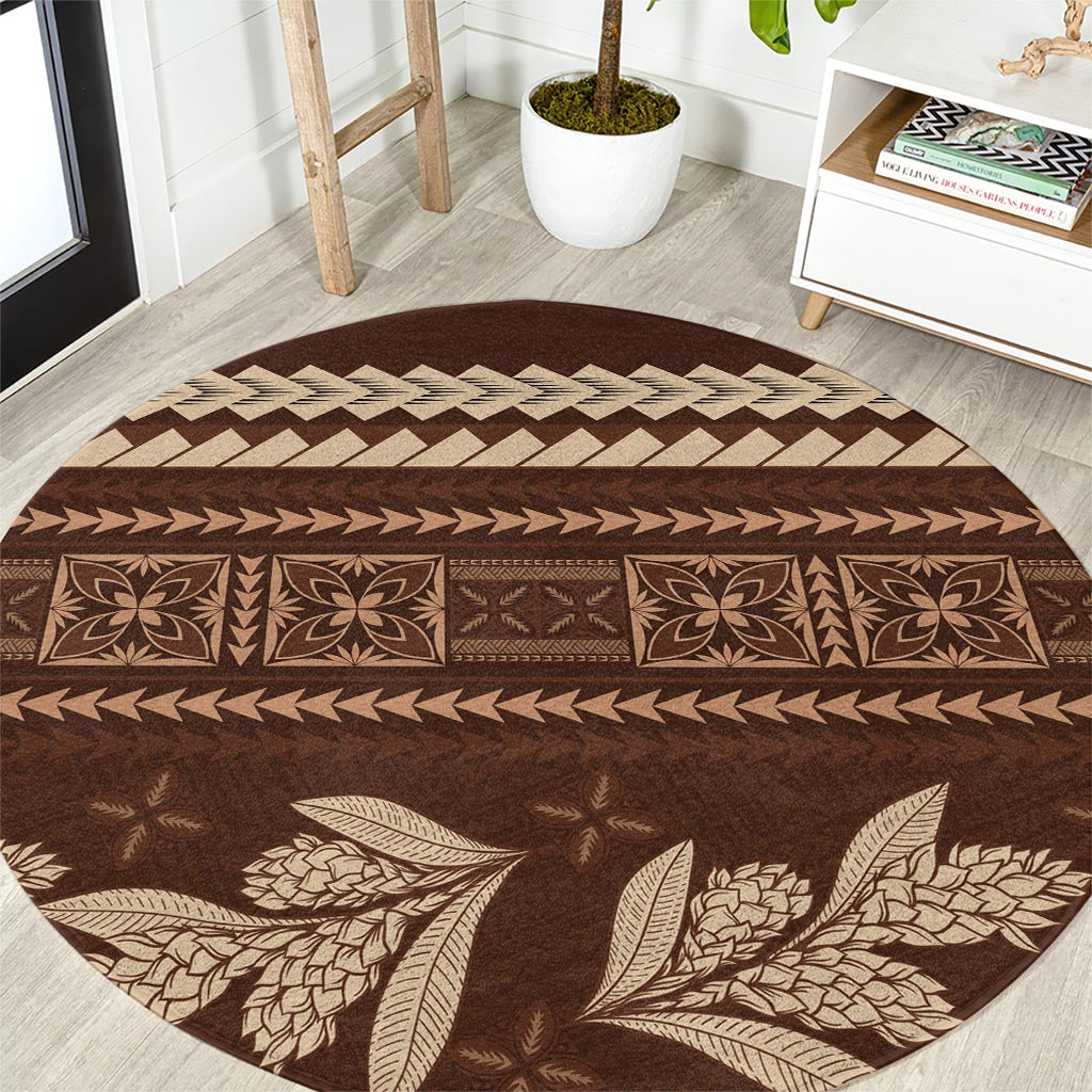 Brown Samoa Siapo Teuila Flowers Round Carpet LT14 Brown - Polynesian Pride
