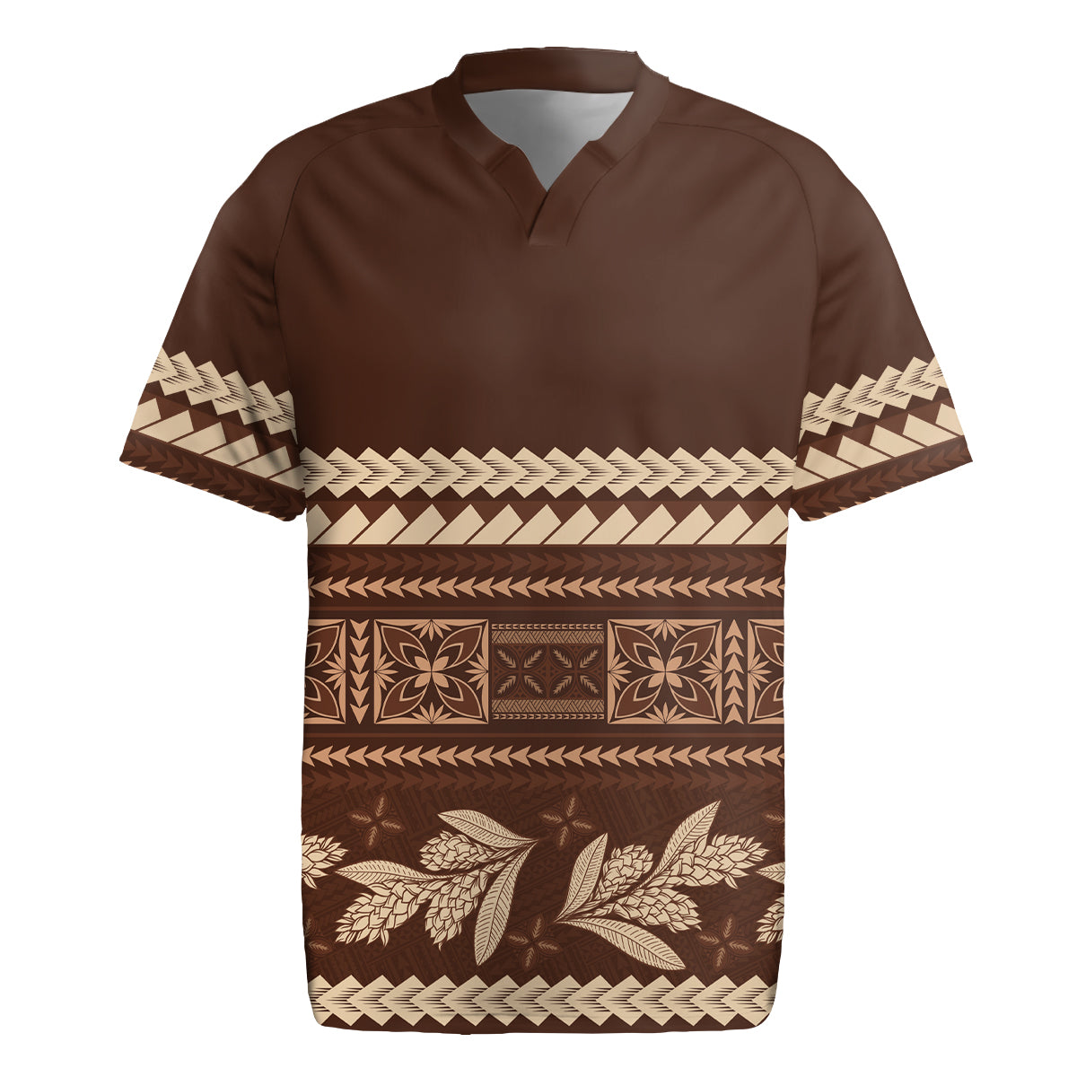 Brown Samoa Siapo Teuila Flowers Rugby Jersey LT14 Brown - Polynesian Pride