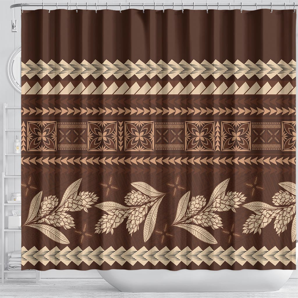 Brown Samoa Siapo Teuila Flowers Shower Curtain LT14 - Polynesian Pride