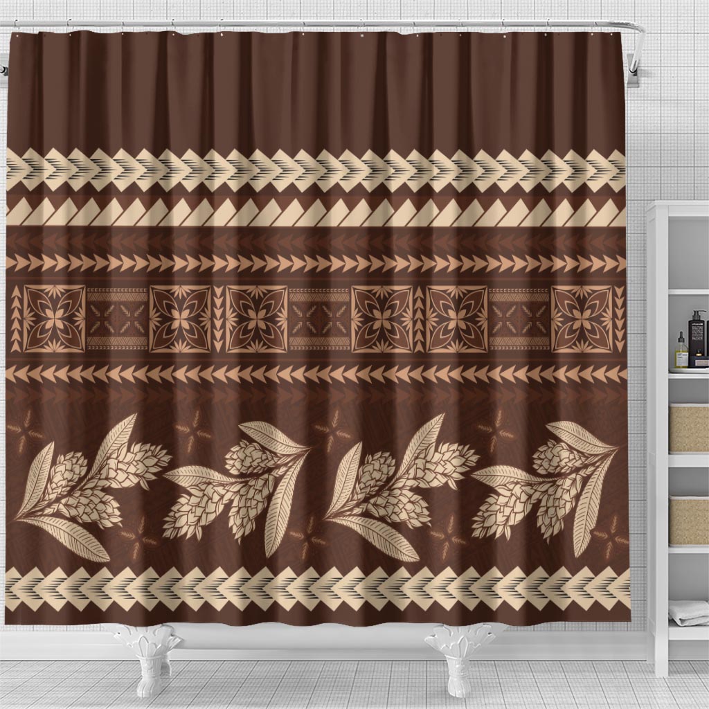 Brown Samoa Siapo Teuila Flowers Shower Curtain LT14 - Polynesian Pride