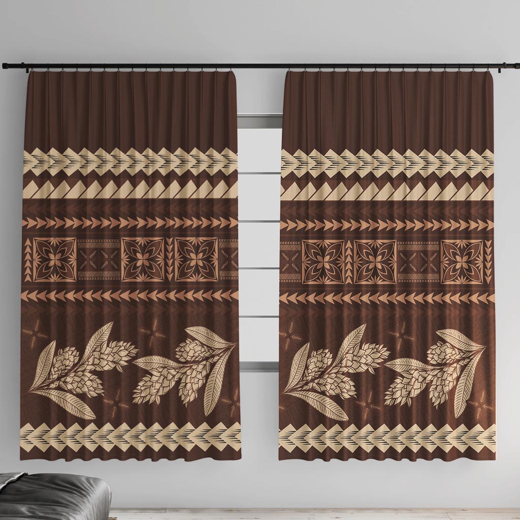 Brown Samoa Siapo Teuila Flowers Window Curtain LT14 With Hooks Brown - Polynesian Pride