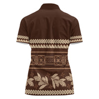 Brown Samoa Siapo Teuila Flowers Women Polo Shirt LT14 - Polynesian Pride