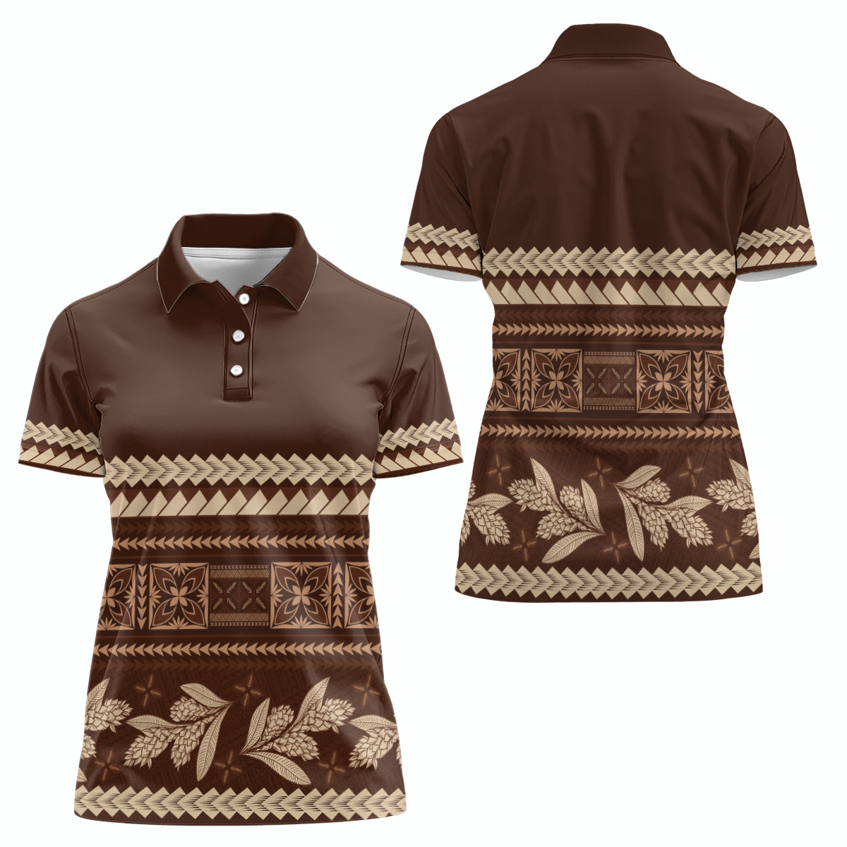 Brown Samoa Siapo Teuila Flowers Women Polo Shirt LT14 - Polynesian Pride
