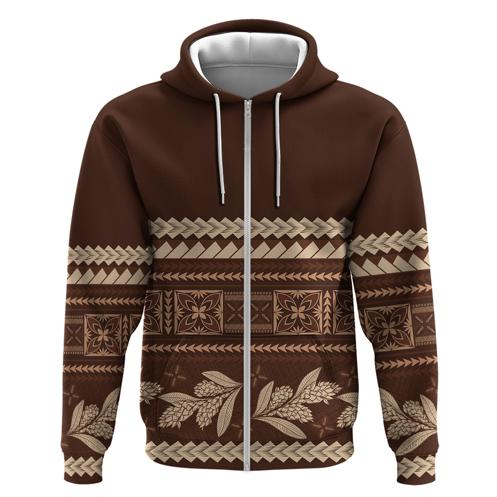 Brown Samoa Siapo Teuila Flowers Zip Hoodie LT14 Zip Hoodie Brown - Polynesian Pride