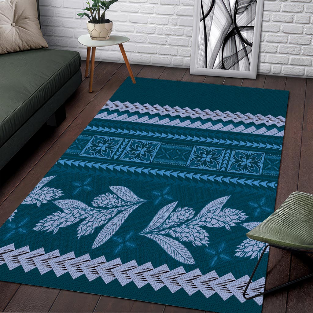 Dark Cyan Samoa Siapo Teuila Flowers Area Rug LT14 Dark Cyan - Polynesian Pride