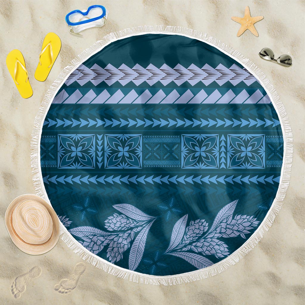 Dark Cyan Samoa Siapo Teuila Flowers Beach Blanket LT14 One Size 150cm Dark Cyan - Polynesian Pride