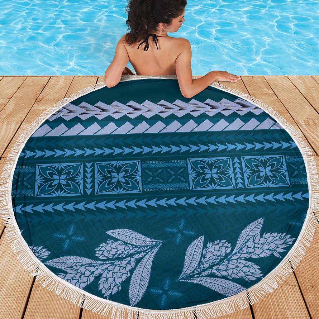 Dark Cyan Samoa Siapo Teuila Flowers Beach Blanket LT14 - Polynesian Pride