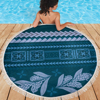 Dark Cyan Samoa Siapo Teuila Flowers Beach Blanket LT14 - Polynesian Pride