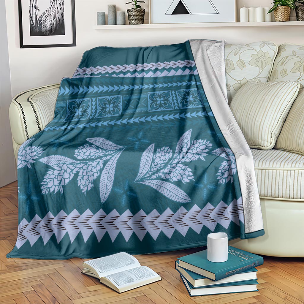Dark Cyan Samoa Siapo Teuila Flowers Blanket LT14 Dark Cyan - Polynesian Pride