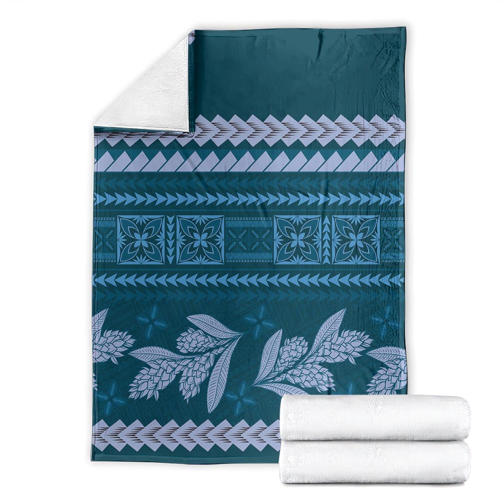 Dark Cyan Samoa Siapo Teuila Flowers Blanket LT14 - Polynesian Pride