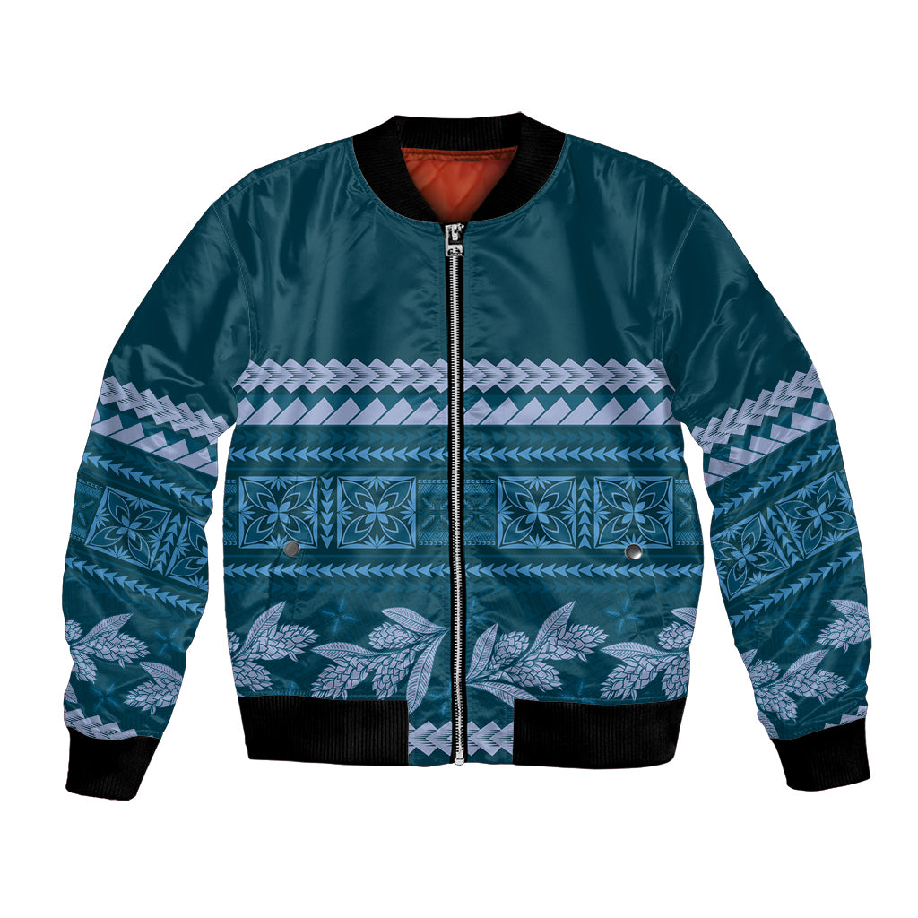 Dark Cyan Samoa Siapo Teuila Flowers Bomber Jacket LT14 Unisex Dark Cyan - Polynesian Pride