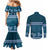 Dark Cyan Samoa Siapo Teuila Flowers Couples Matching Mermaid Dress and Long Sleeve Button Shirt