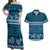 Dark Cyan Samoa Siapo Teuila Flowers Couples Matching Off Shoulder Maxi Dress and Hawaiian Shirt