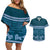 Dark Cyan Samoa Siapo Teuila Flowers Couples Matching Off Shoulder Short Dress and Hawaiian Shirt