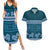 Dark Cyan Samoa Siapo Teuila Flowers Couples Matching Summer Maxi Dress and Hawaiian Shirt