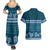 Dark Cyan Samoa Siapo Teuila Flowers Couples Matching Summer Maxi Dress and Hawaiian Shirt