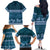 Dark Cyan Samoa Siapo Teuila Flowers Family Matching Off The Shoulder Long Sleeve Dress and Hawaiian Shirt