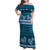 Dark Cyan Samoa Siapo Teuila Flowers Family Matching Off Shoulder Maxi Dress and Hawaiian Shirt