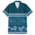 Dark Cyan Samoa Siapo Teuila Flowers Family Matching Off Shoulder Short Dress and Hawaiian Shirt