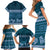 Dark Cyan Samoa Siapo Teuila Flowers Family Matching Short Sleeve Bodycon Dress and Hawaiian Shirt