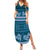 Dark Cyan Samoa Siapo Teuila Flowers Family Matching Summer Maxi Dress and Hawaiian Shirt