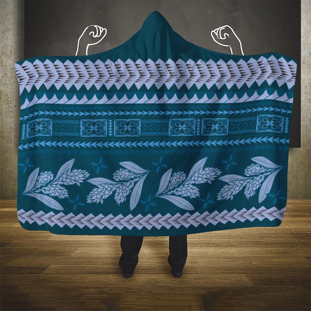 Dark Cyan Samoa Siapo Teuila Flowers Hooded Blanket LT14 One Size Dark Cyan - Polynesian Pride