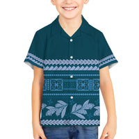 Dark Cyan Samoa Siapo Teuila Flowers Kid Hawaiian Shirt LT14 Kid Dark Cyan - Polynesian Pride