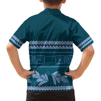 Dark Cyan Samoa Siapo Teuila Flowers Kid Hawaiian Shirt LT14 - Polynesian Pride