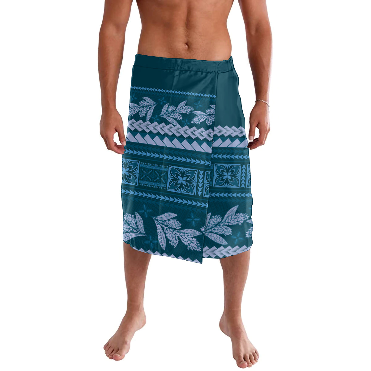 Dark Cyan Samoa Siapo Teuila Flowers Lavalava LT14 Dark Cyan - Polynesian Pride