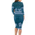 Dark Cyan Samoa Siapo Teuila Flowers Long Sleeve Bodycon Dress