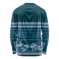 Dark Cyan Samoa Siapo Teuila Flowers Long Sleeve Shirt LT14 - Polynesian Pride