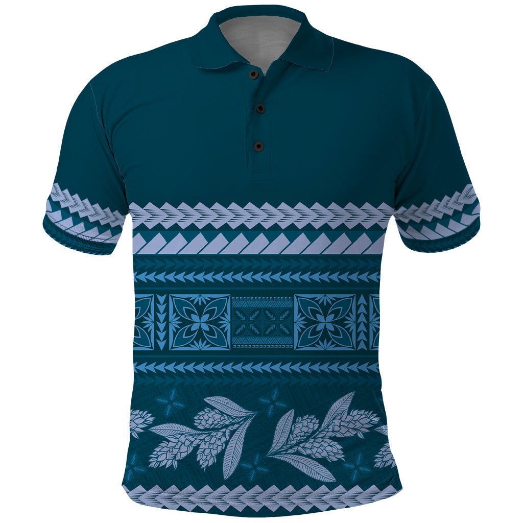 Dark Cyan Samoa Siapo Teuila Flowers Polo Shirt LT14 Dark Cyan - Polynesian Pride