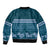 Dark Cyan Samoa Siapo Teuila Flowers Sleeve Zip Bomber Jacket