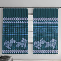 Dark Cyan Samoa Siapo Teuila Flowers Window Curtain LT14 With Hooks Dark Cyan - Polynesian Pride