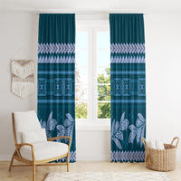 Dark Cyan Samoa Siapo Teuila Flowers Window Curtain LT14 - Polynesian Pride