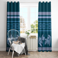 Dark Cyan Samoa Siapo Teuila Flowers Window Curtain LT14 - Polynesian Pride