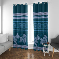 Dark Cyan Samoa Siapo Teuila Flowers Window Curtain LT14 With Grommets Dark Cyan - Polynesian Pride