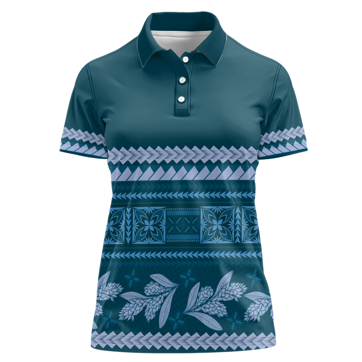 Dark Cyan Samoa Siapo Teuila Flowers Women Polo Shirt LT14 Female Dark Cyan - Polynesian Pride