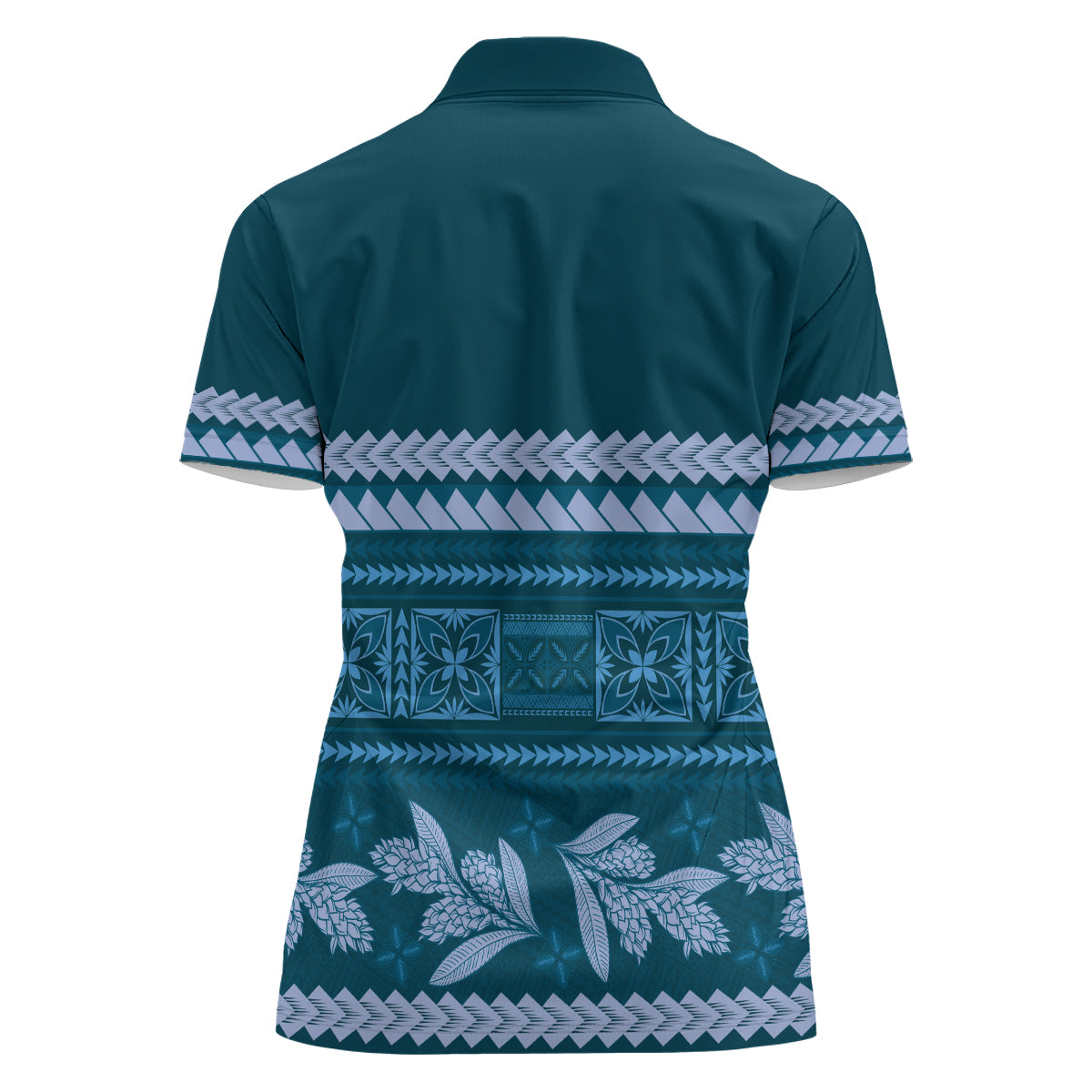 Dark Cyan Samoa Siapo Teuila Flowers Women Polo Shirt LT14 - Polynesian Pride